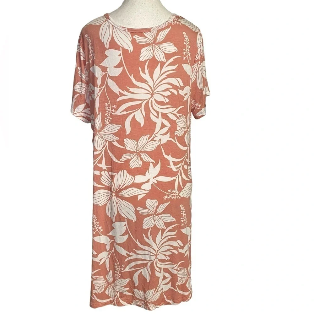 Viamor Peach Floral Short Sleeve Midi Dress with Pockets - Picture 2 of 14